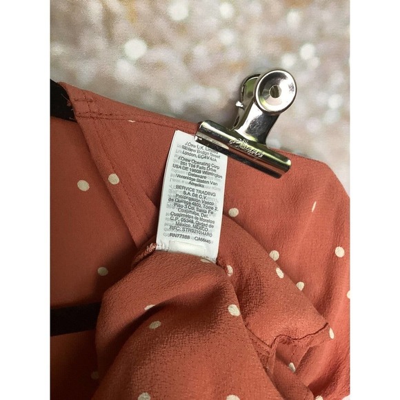 Madewell Women's Size XXS Sash Tie Wrap Top Pink Chiffon W/ Polka Dots - Picture 6 of 6